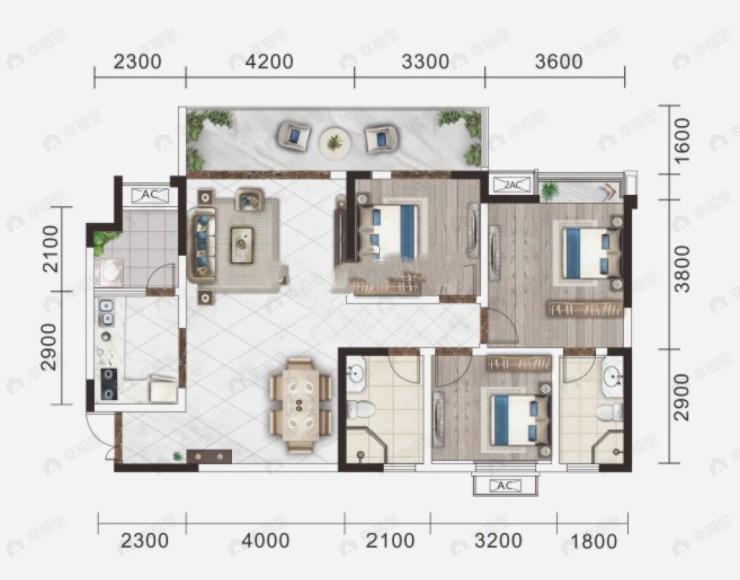 金色维也纳3室2厅2卫户型图