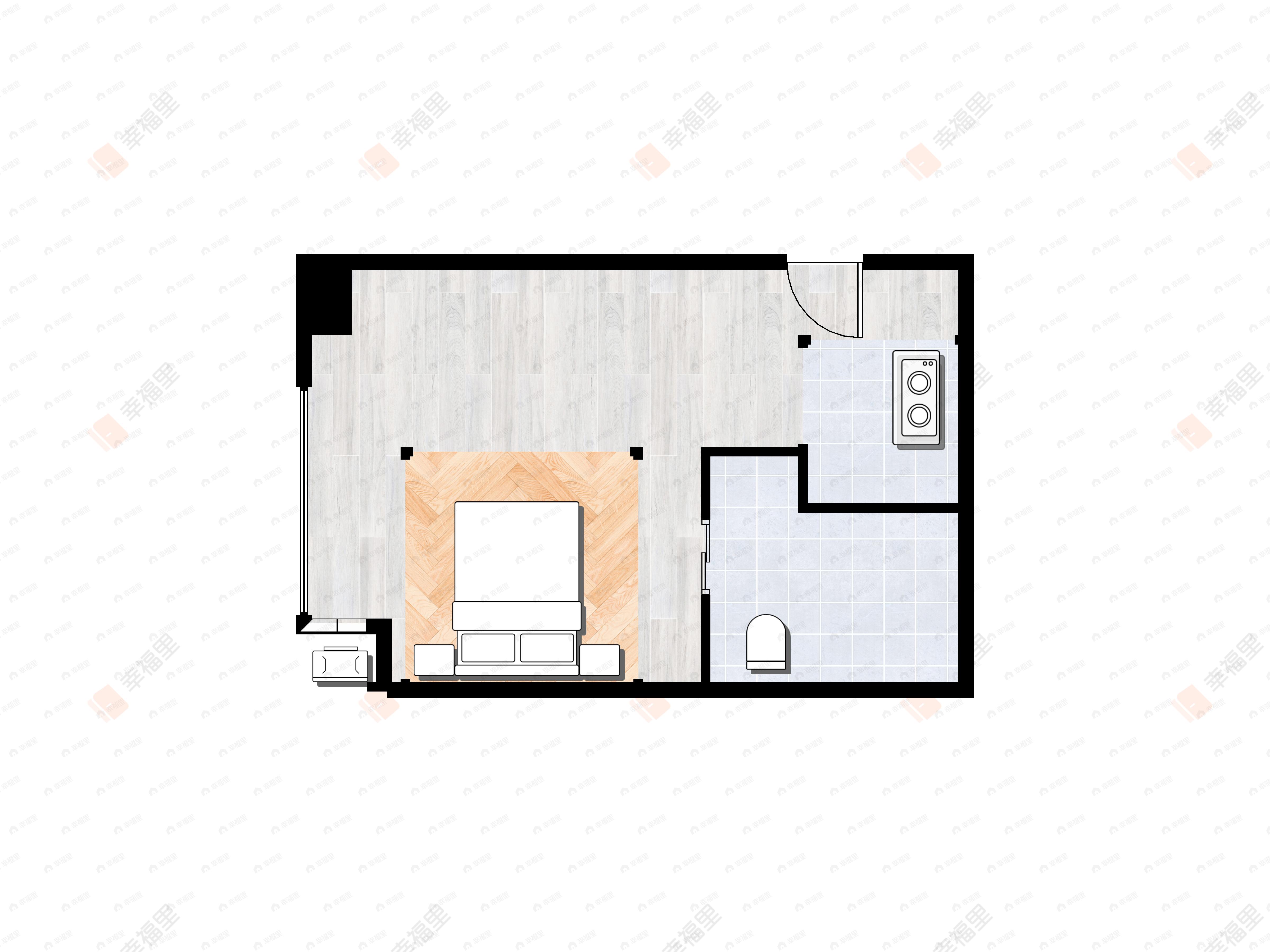 1室1厅1卫建面46m²西|东户型图