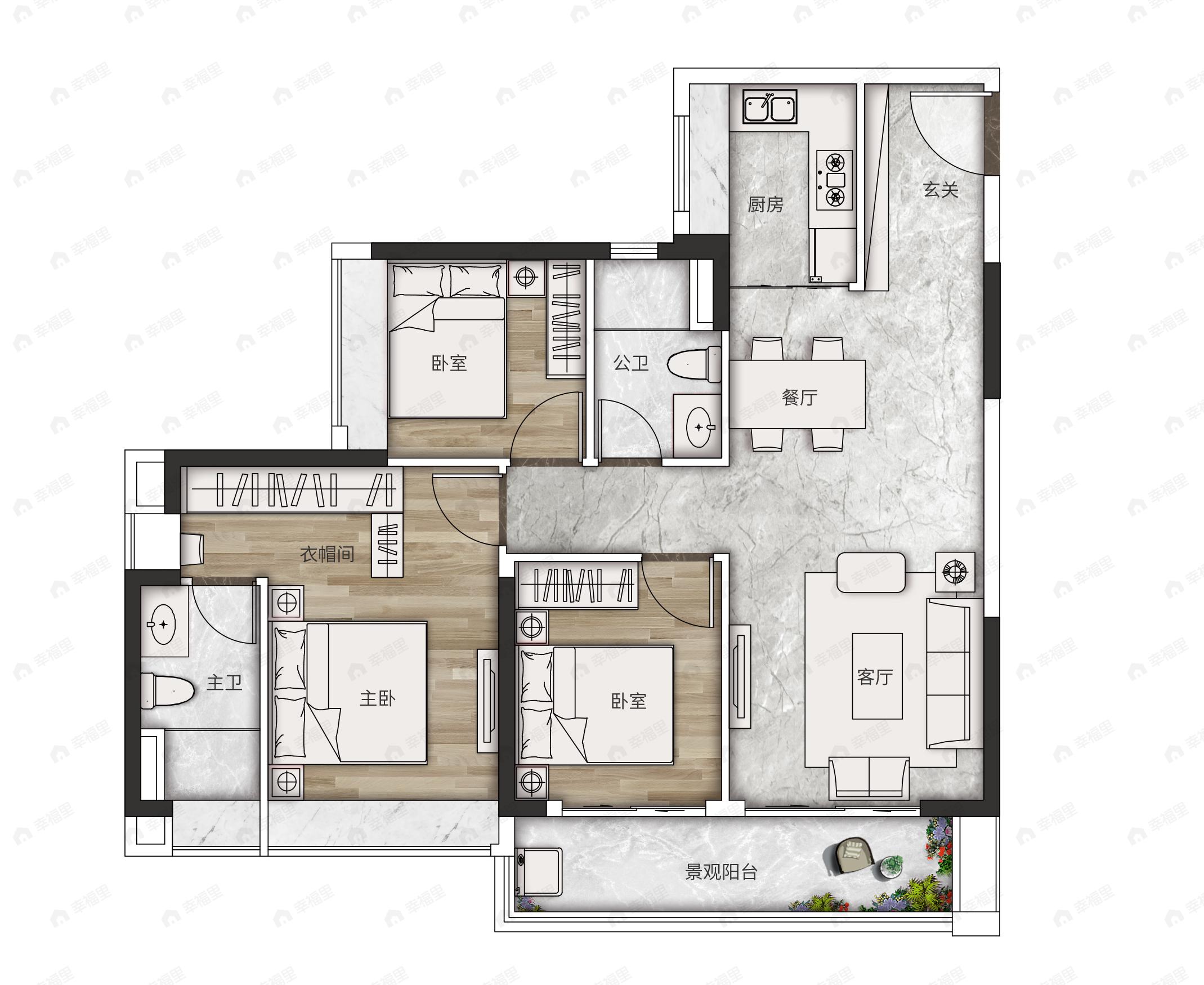 南沙十里方圆二期3室2厅2卫户型图