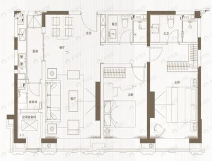 万科大都会2室2厅2卫户型图