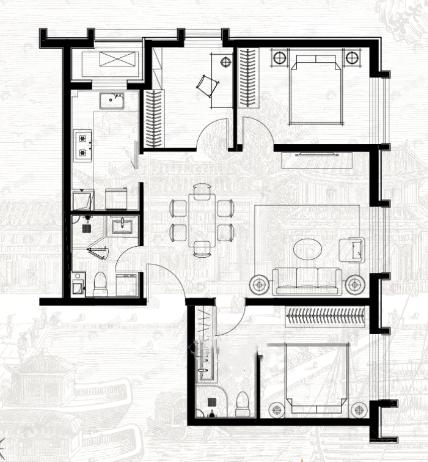 中交海河公馆3室2厅2卫户型图