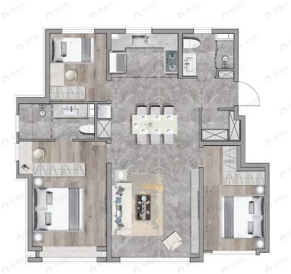 中海峰境南开3室2厅2卫户型图
