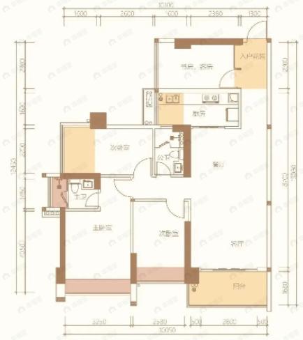3室2厅2卫建面115平南户型图