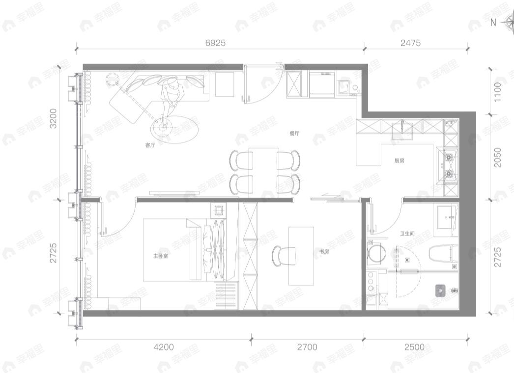 天资陸号院2室2厅1卫户型图