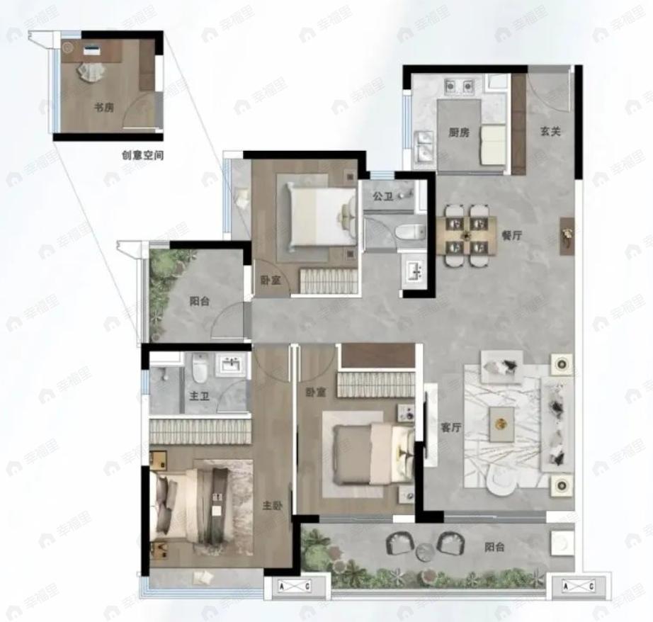 天河保利天汇3室2厅2卫户型图