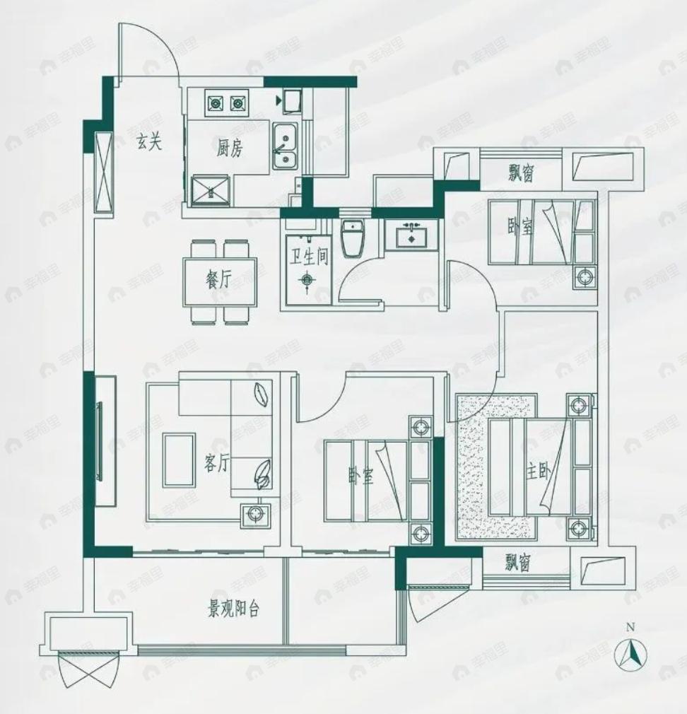 庐江弘阳时光里3室2厅1卫户型图