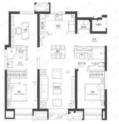 万科大都会3室2厅2卫户型图