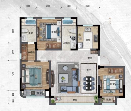 乾豪绿城湖畔和庐3室2厅2卫户型图