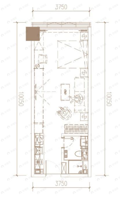 1室1厅1卫建面52平北户型图