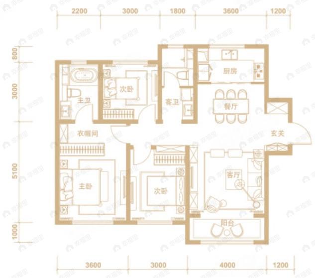 中冶德贤华府3室2厅2卫户型图