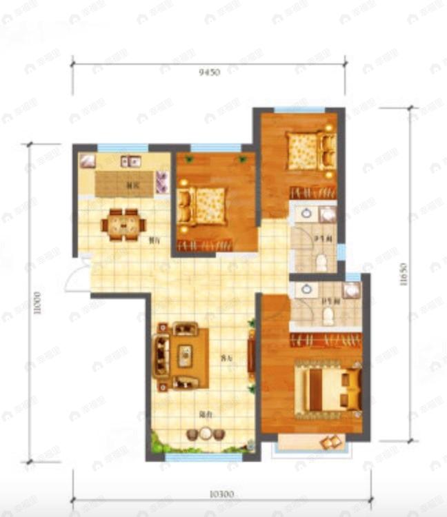 九洲城二期3室2厅2卫户型图