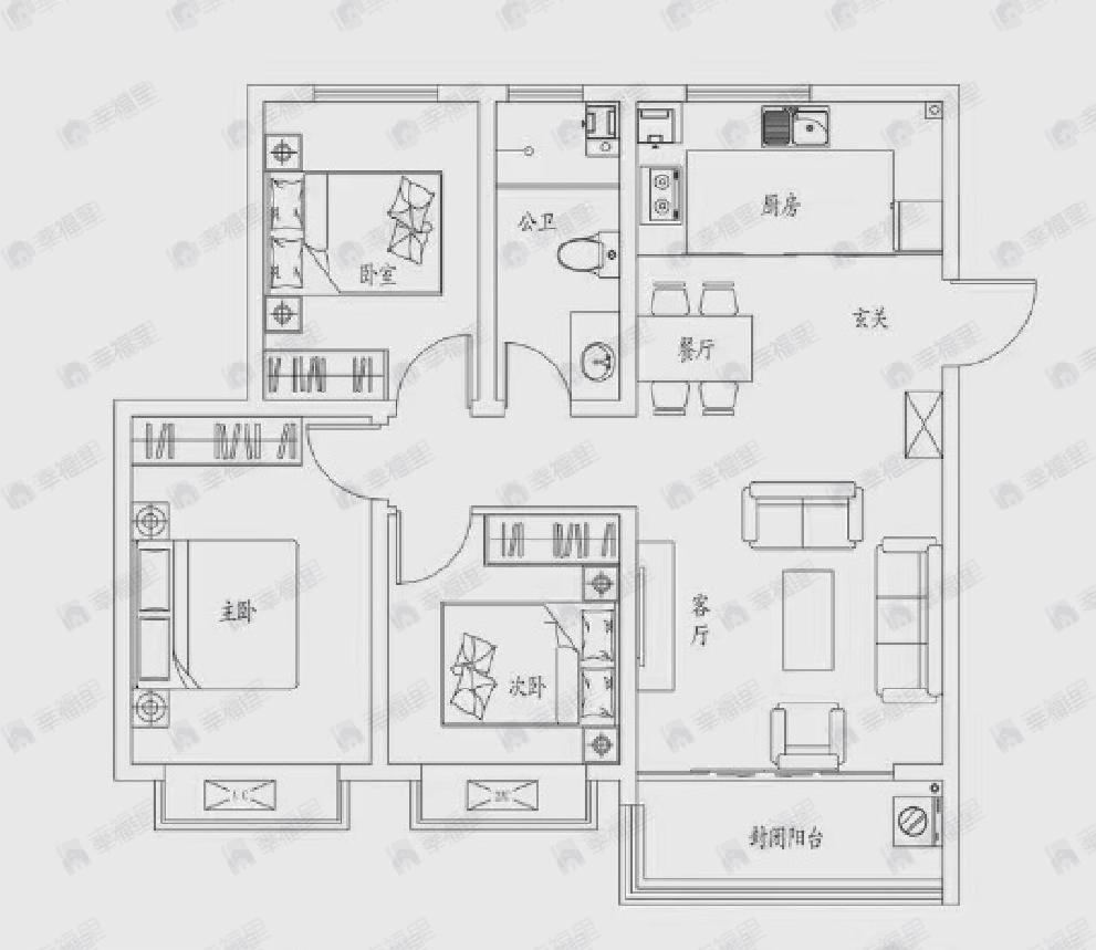 壹品书香3室2厅1卫户型图
