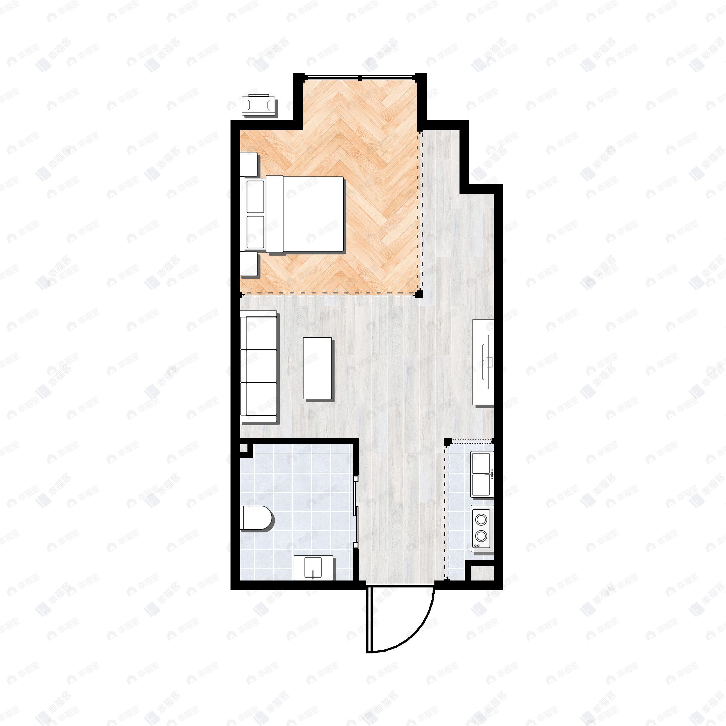 1室1厅1卫建面32m²北户型图