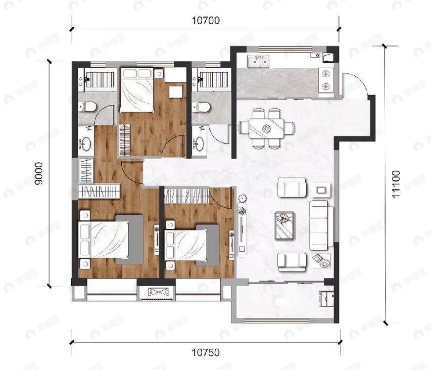 佳栖云四季3室2厅2卫户型图