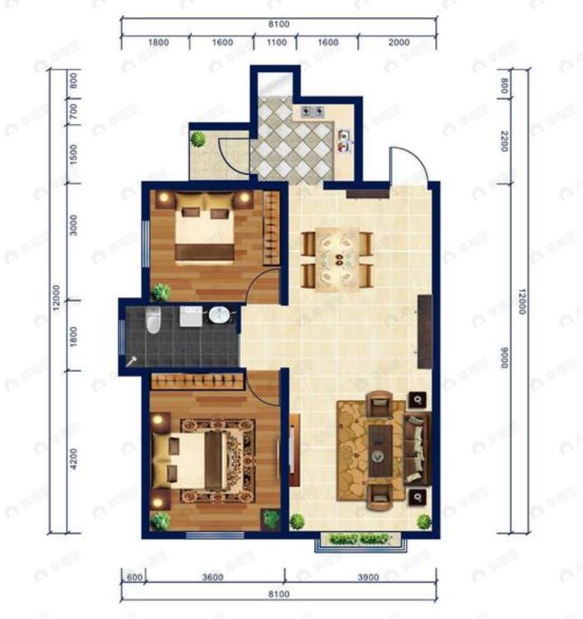 荣华城2室2厅1卫户型图