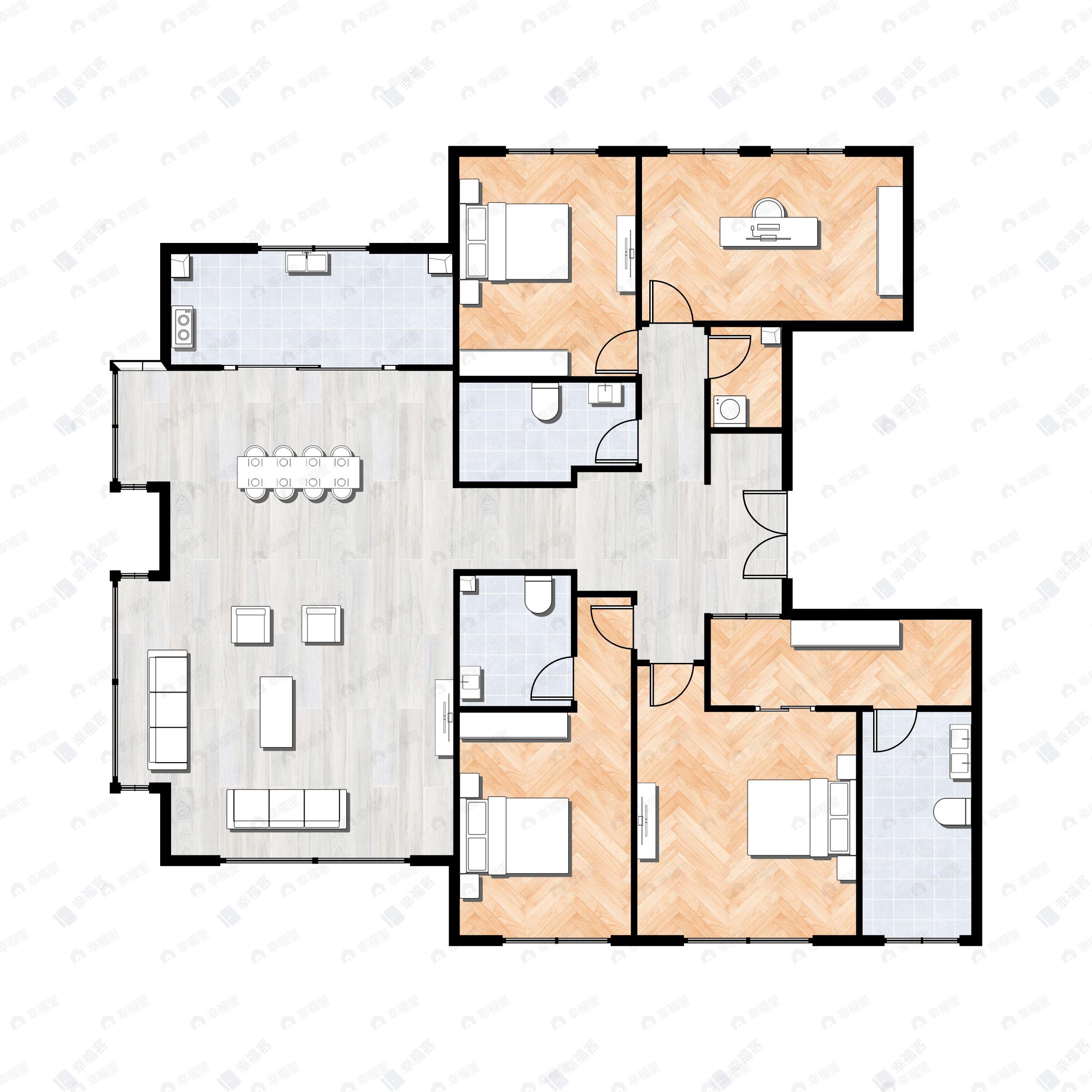 4室2厅3卫建面197m²南|北户型图