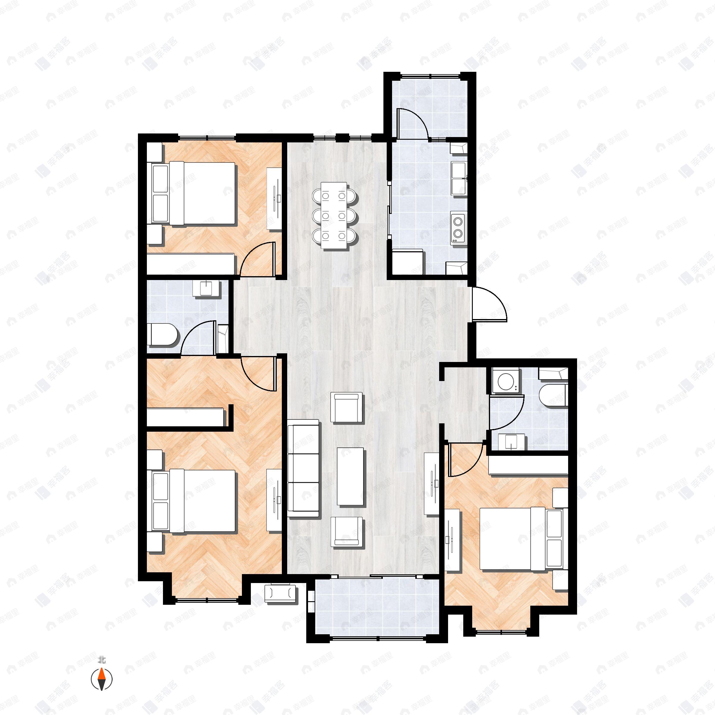 3室2厅2卫建面136平南|北户型图