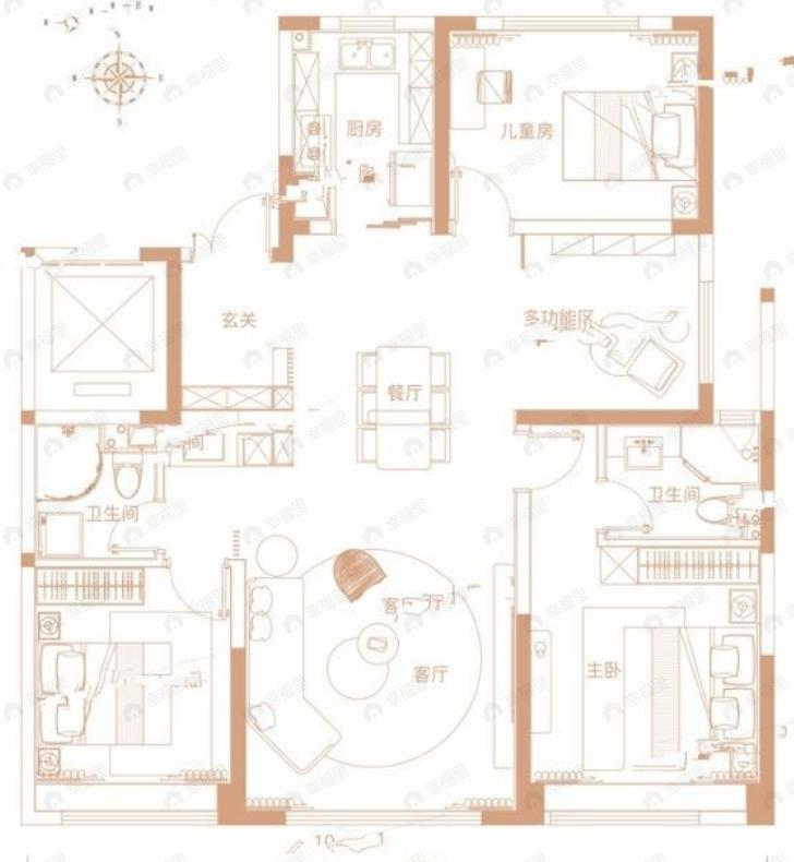 鑫苑府3室2厅2卫户型图