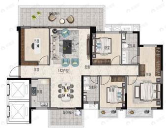 华润置地西园4室2厅2卫户型图