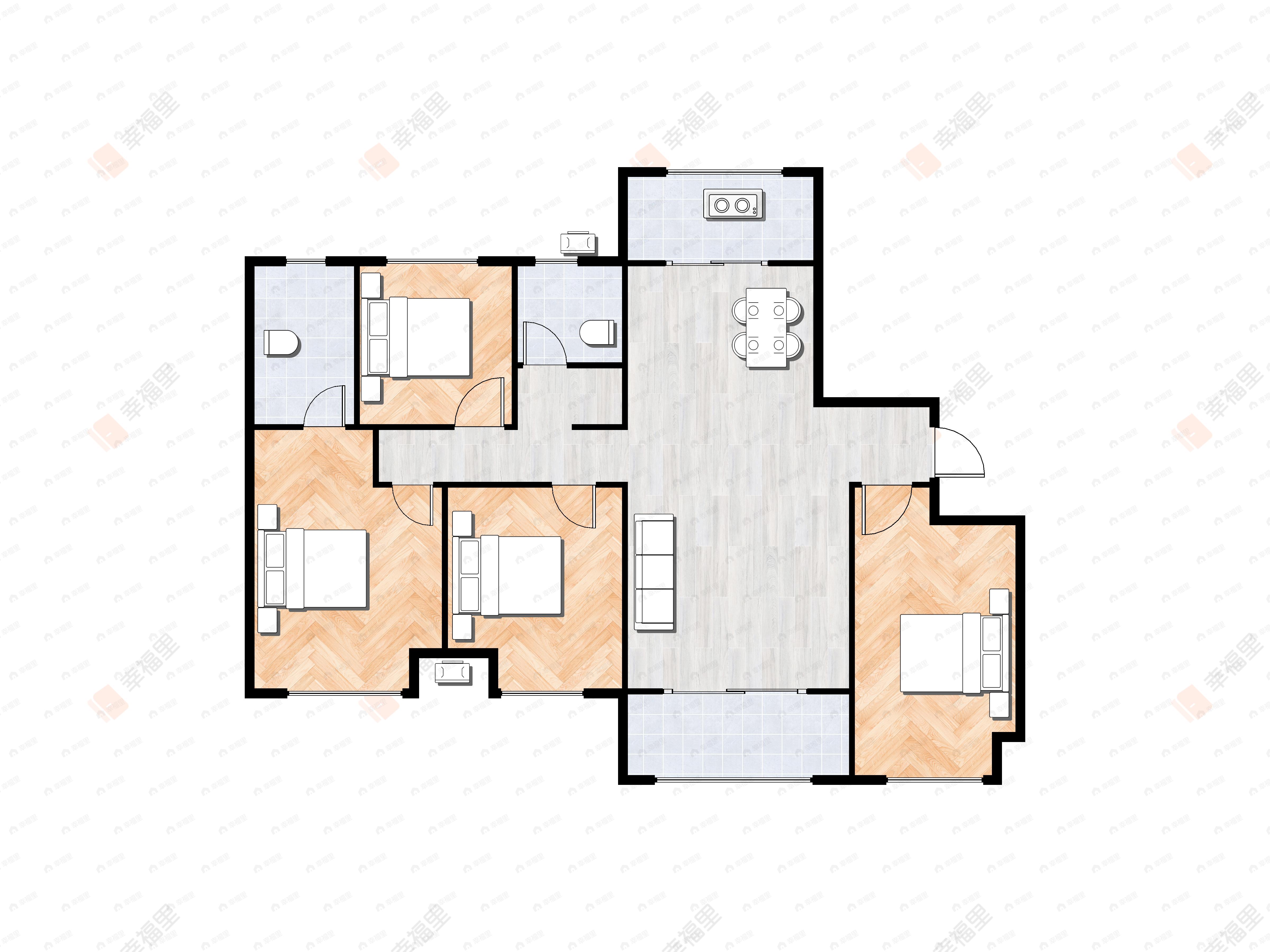 4室2厅2卫建面143平南|北户型图