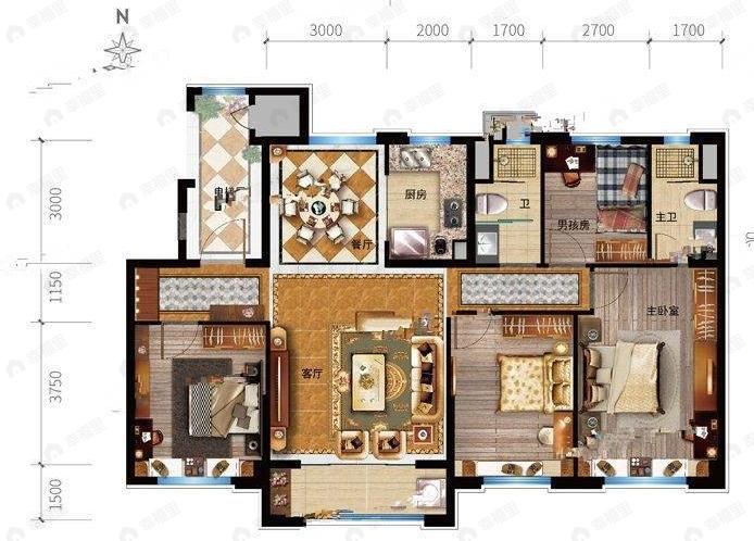 碧桂园凤凰城4室2厅2卫户型图