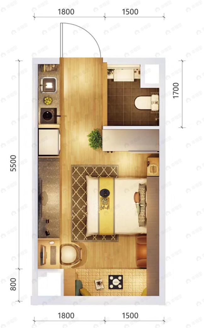中冶熙城商街1室1厅1卫户型图