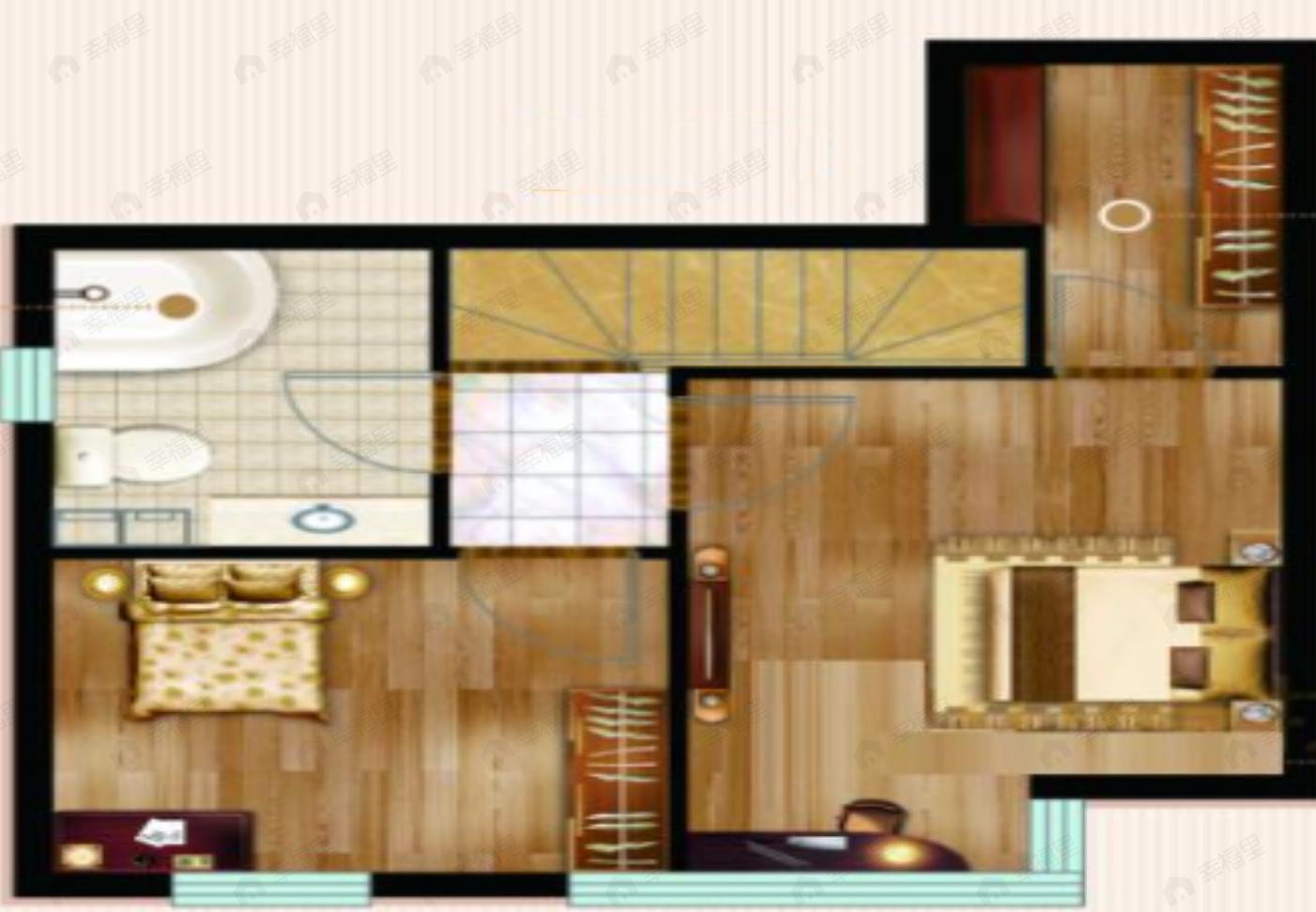 2室1厅2卫建面48平户型图