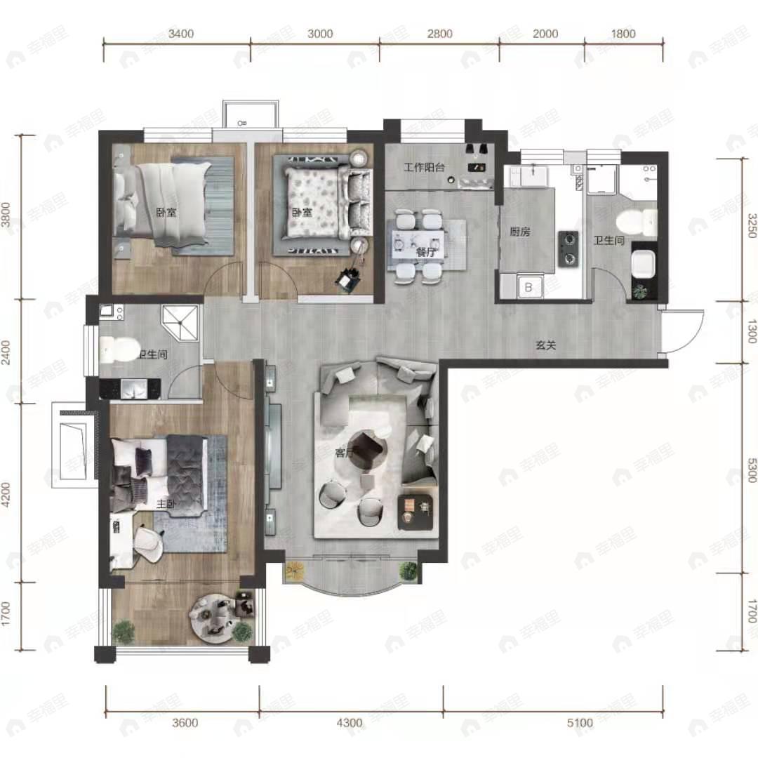 长城嘉峪苑二期3室2厅2卫户型图