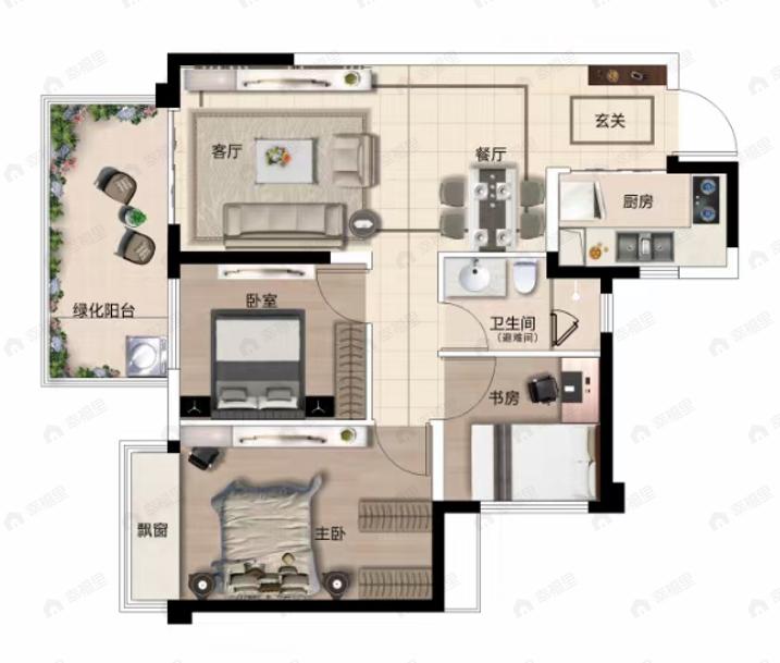 邕府檀境3室2厅1卫户型图