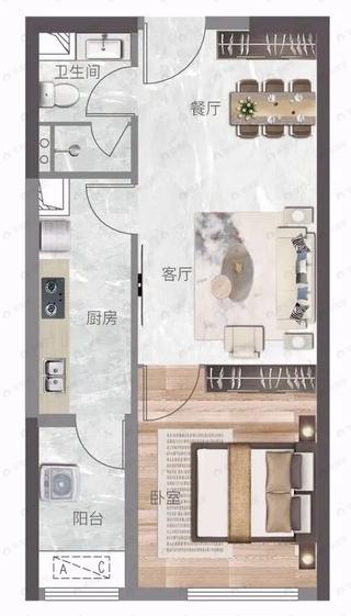 万熙天地1室2厅1卫户型图
