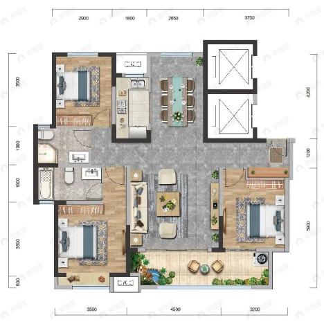 居然之家金尊世家3室2厅2卫户型图