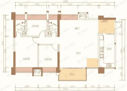 誉峯名门3室2厅2卫户型图