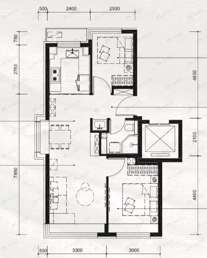 保利璟山和煦2室2厅1卫户型图