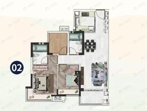 广佛保利城2室2厅2卫户型图