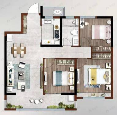 中梁鎏金雲玺3室2厅1卫户型图