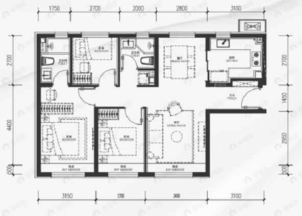 越秀星樾3室2厅2卫户型图