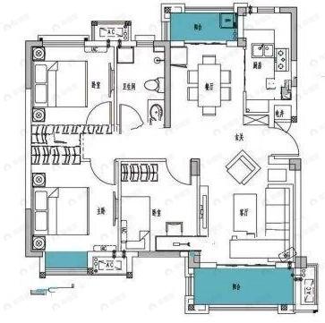 纽宾凯麓院3室2厅1卫户型图