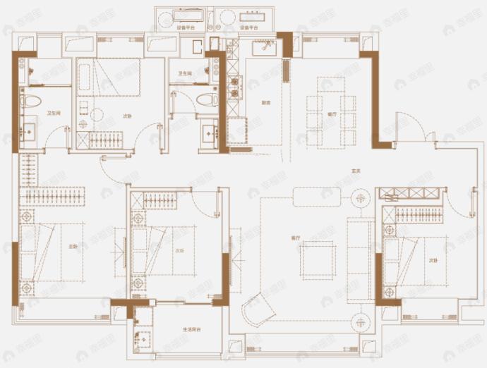 和光峯境4室2厅2卫户型图