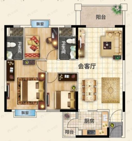 侨雅苑3室2厅2卫户型图