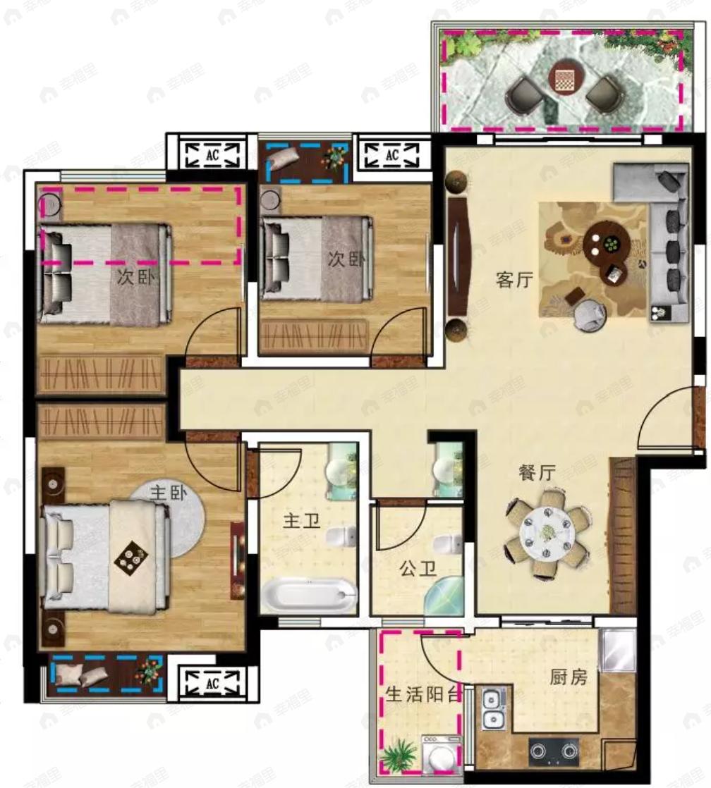 天和绣水岸3室2厅2卫户型图