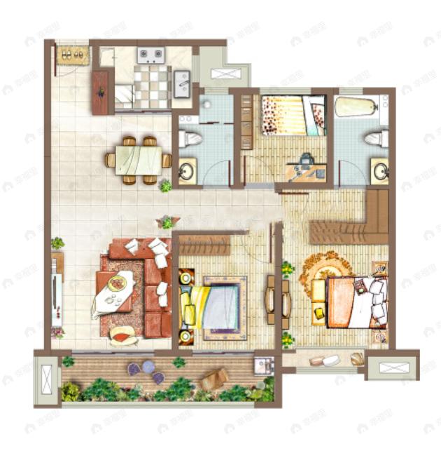 西安金辉城3室2厅2卫户型图