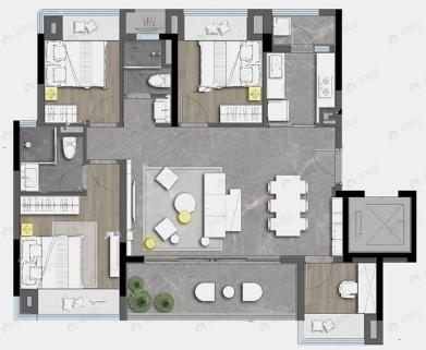 中粮保利天玺壹号4室2厅2卫户型图