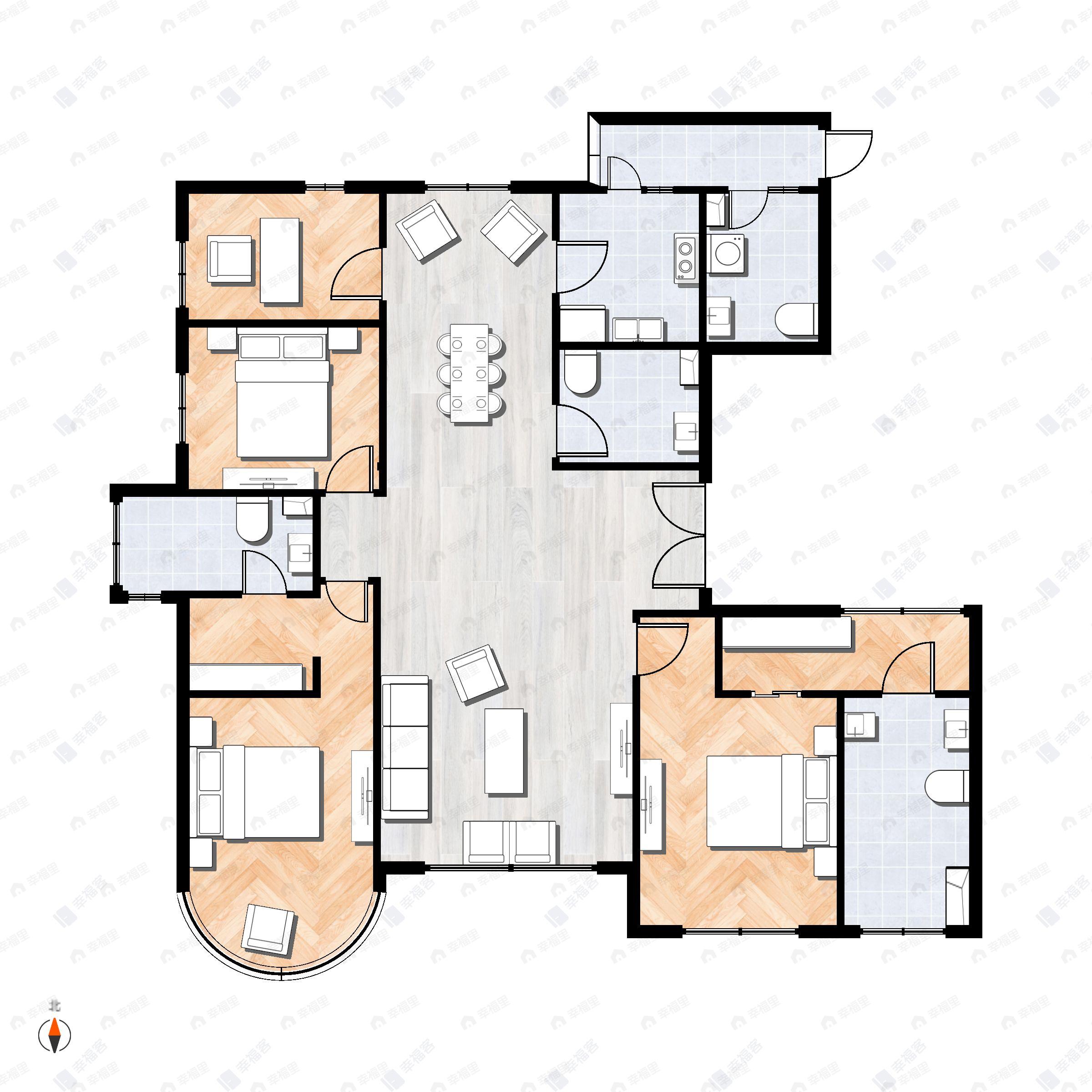 4室2厅3卫建面251平北|南户型图
