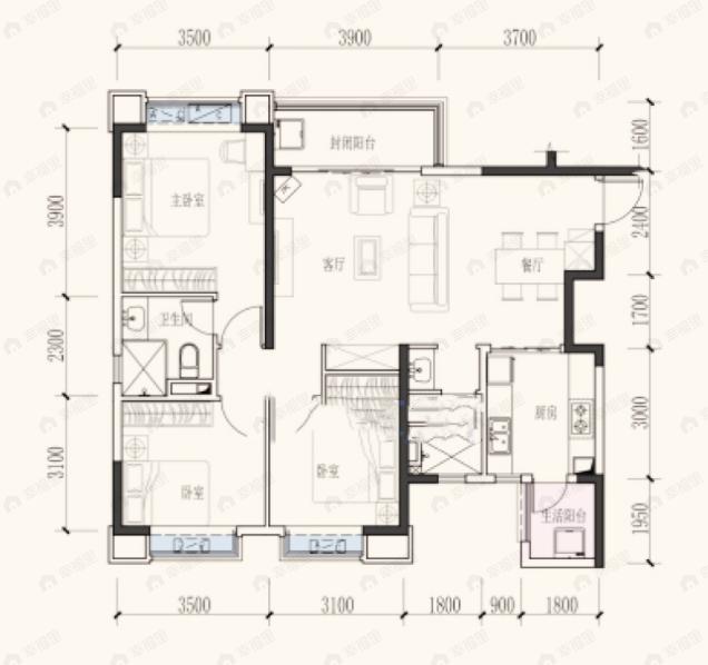 恒大御景3室2厅2卫户型图