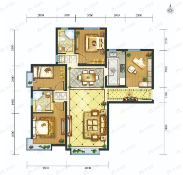 中兴和园二期4室2厅2卫户型图