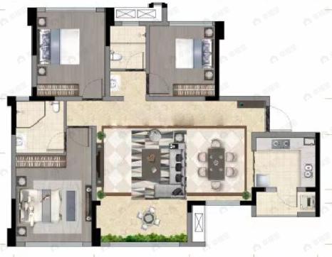 和裕晶河湾3室2厅2卫户型图