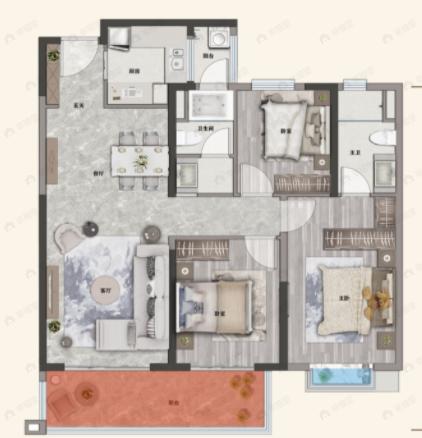 保利城3室2厅2卫户型图