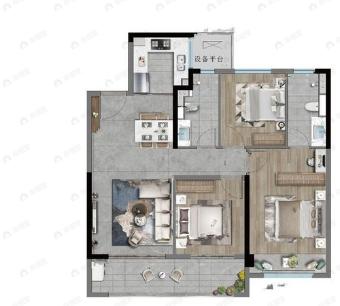 保利龙湖景玥府3室2厅2卫户型图