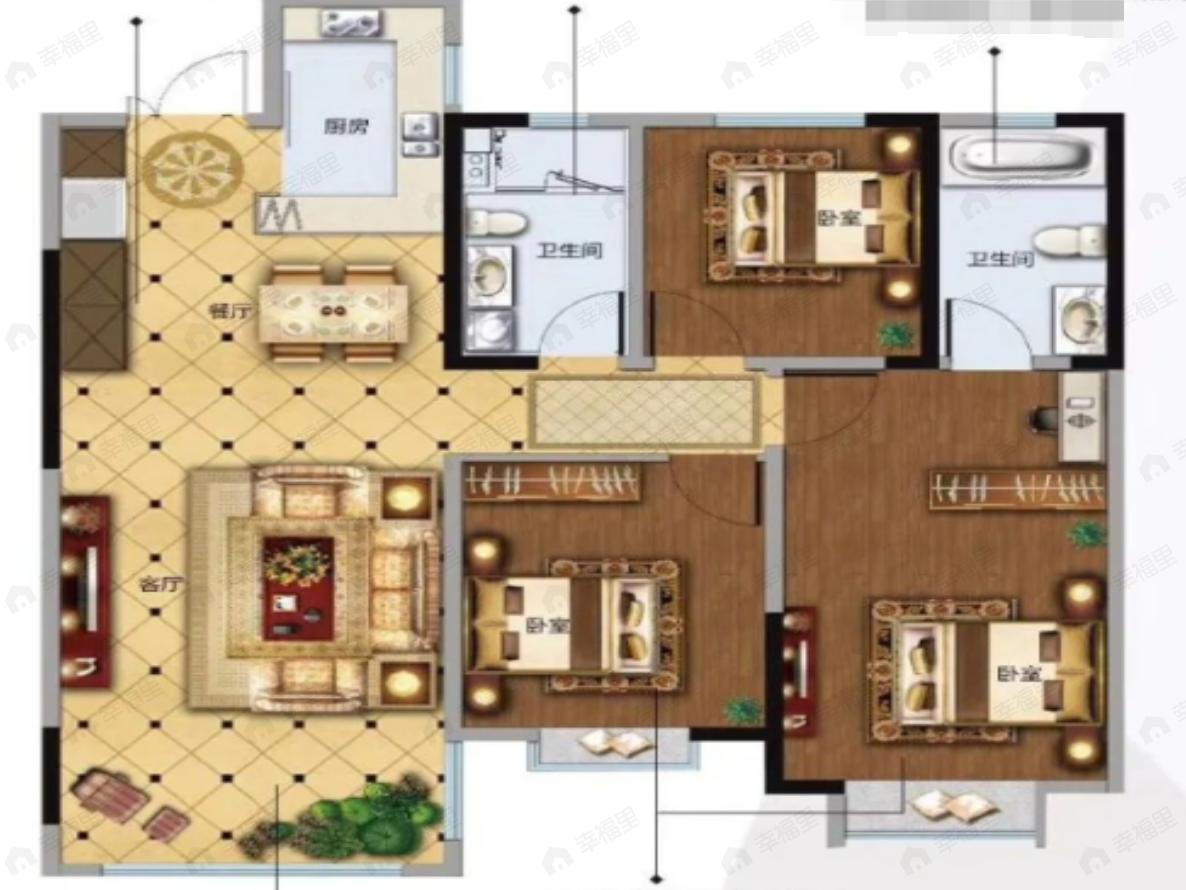 新都朗悦3室2厅2卫户型图