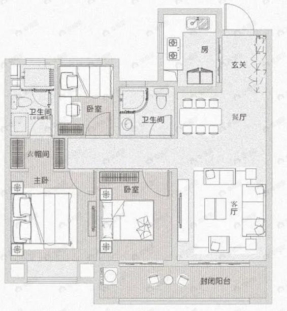 保利云璟3室2厅2卫户型图